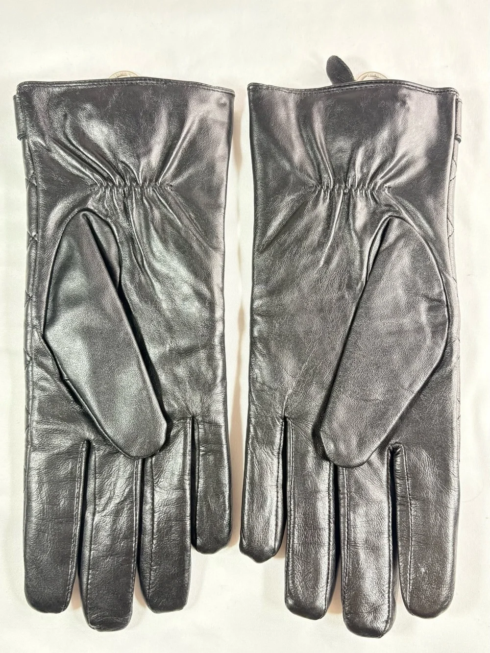 Michael Kors Black Quilted Leather Gloves with Silver MK Plaque